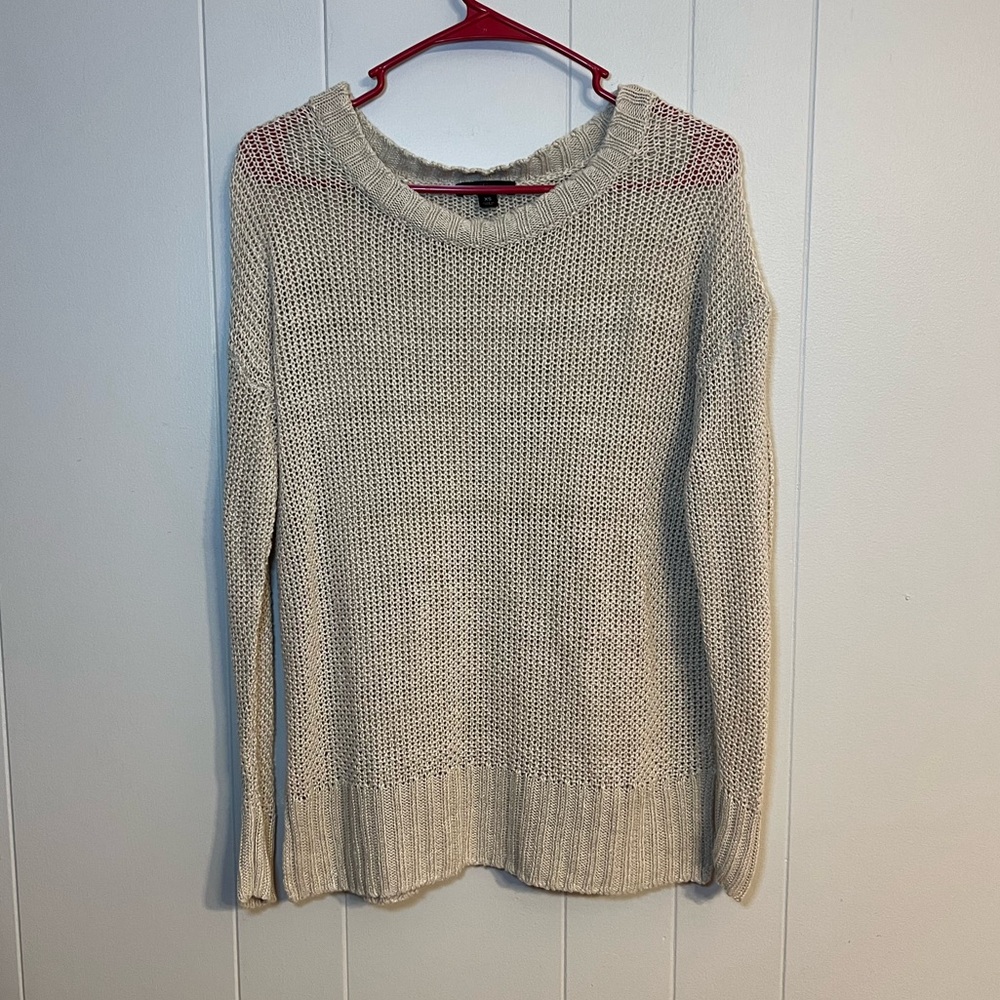 J. Crew crew neck open knit beach sweater, tan, 100%‎  linen, size XS